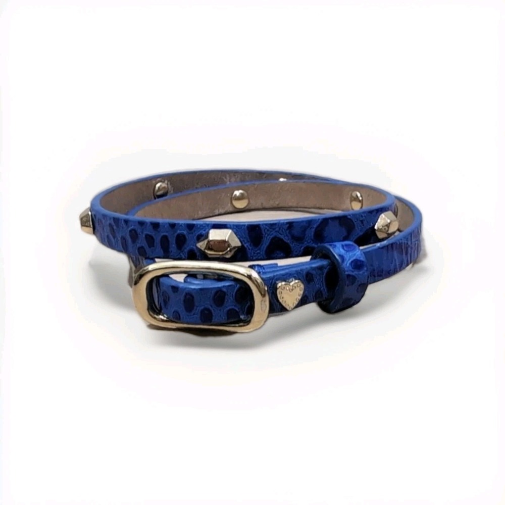 Stella & Dot Blue Gold Studded Leather Double Wrap Bracelet Excellent Condition!